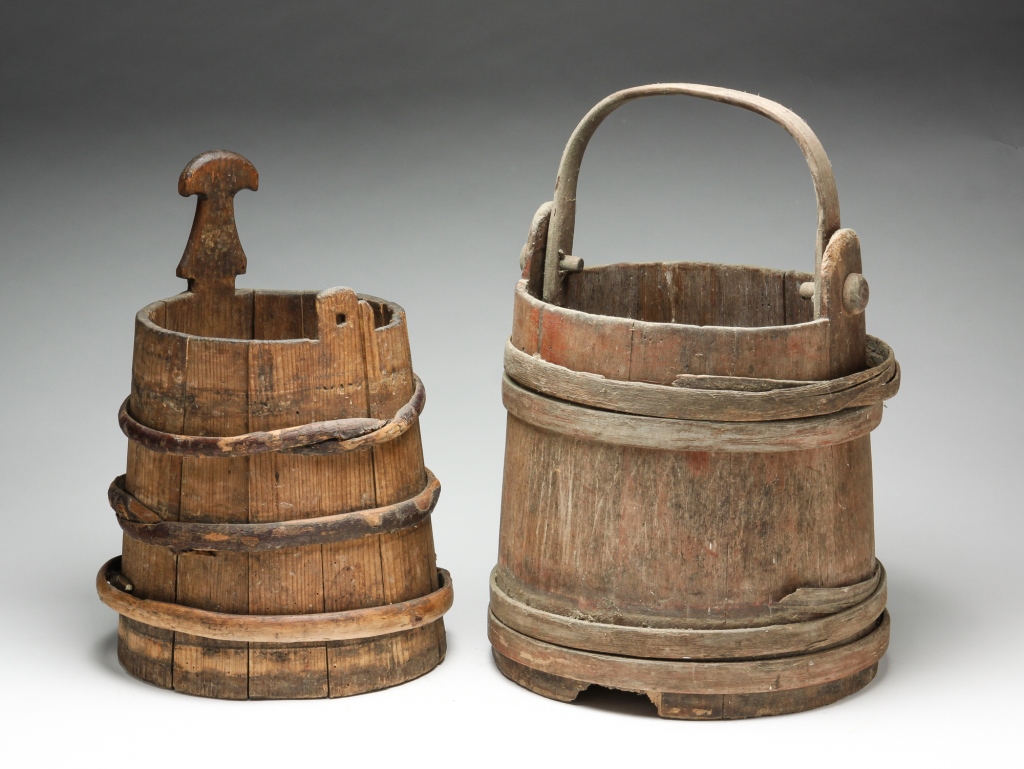 Appraisal: TWO AMERICAN BUCKETS Second half th century Stave construction Piggin