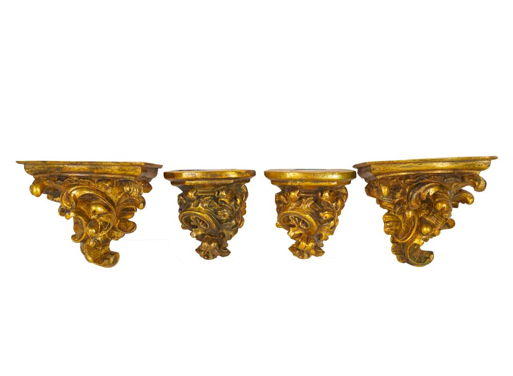 Appraisal: TWO PAIR OF CARVED GILTWOOD WALL BRACKETSCondition with ring marks