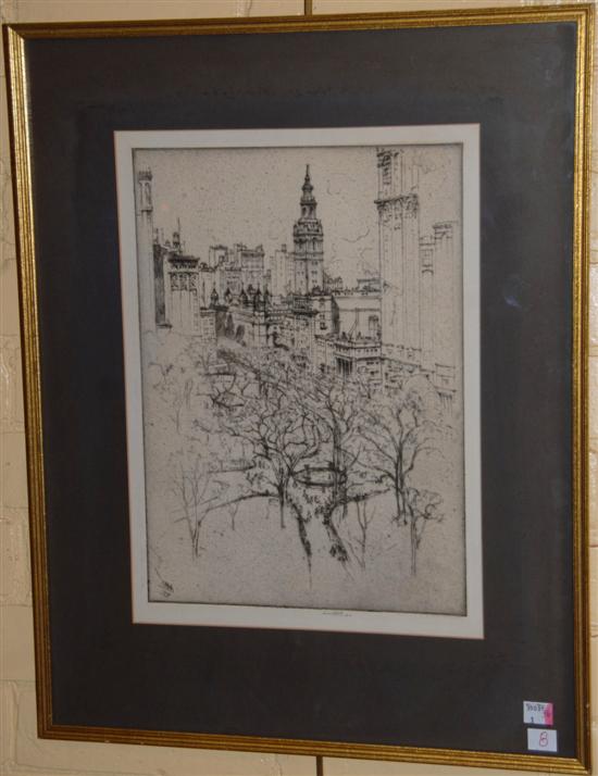 Appraisal: ERNEST D ROTH AMERICAN - Etching Cityscape Pencil signed dated