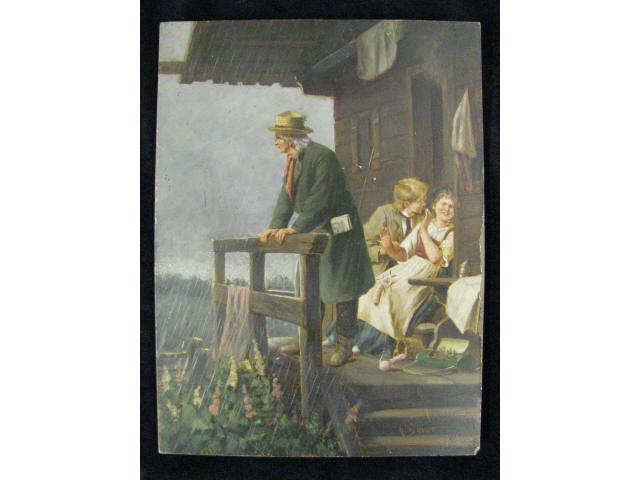 Appraisal: Victorian German Painting on Board Kiss Me He's Not Looking