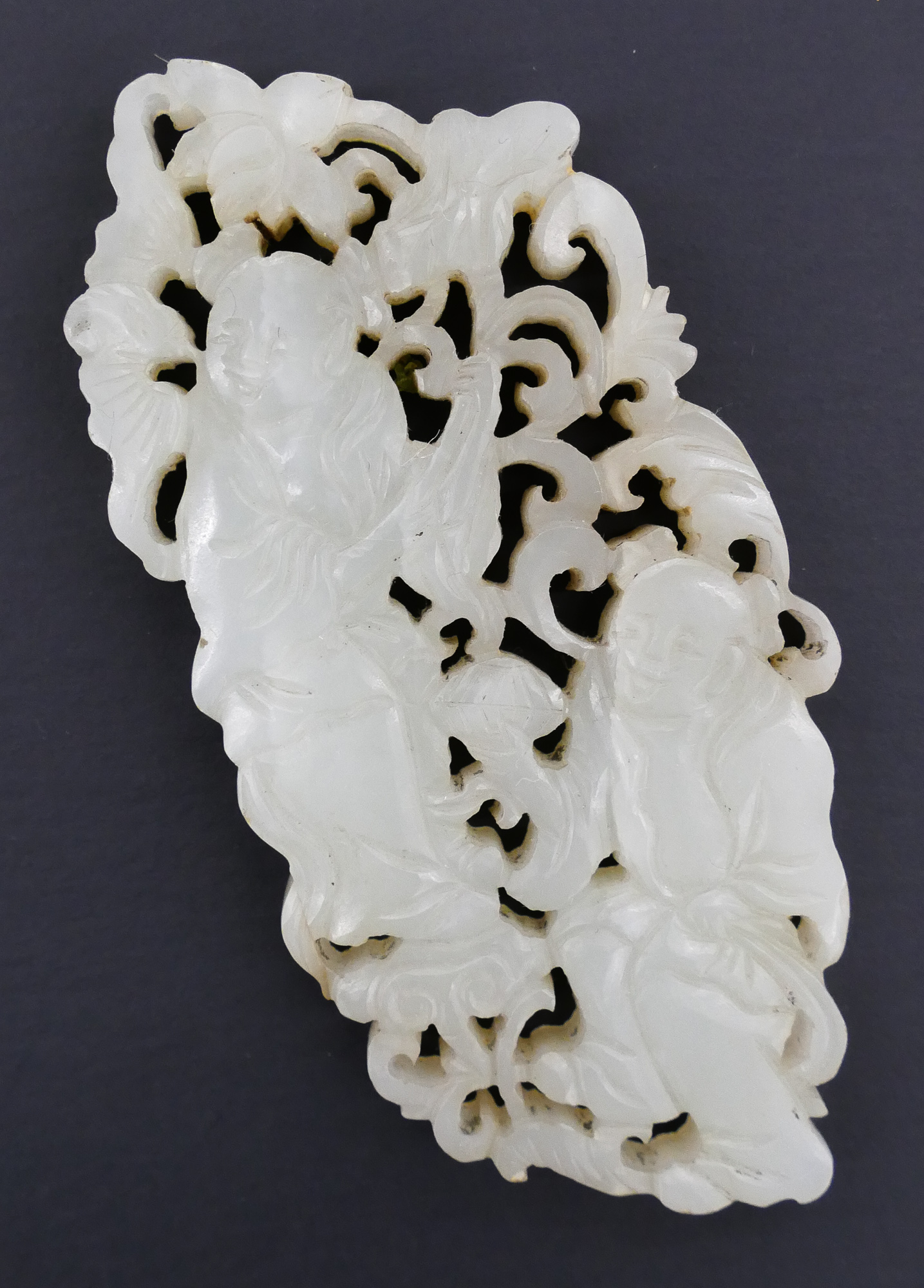 Appraisal: Chinese Qing Jade Ho Ho Twins Pierced Plaque ''x ''