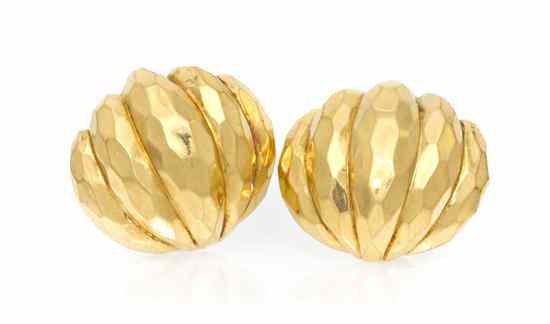 Appraisal: A Pair of Karat Yellow Gold Earclips in a polished