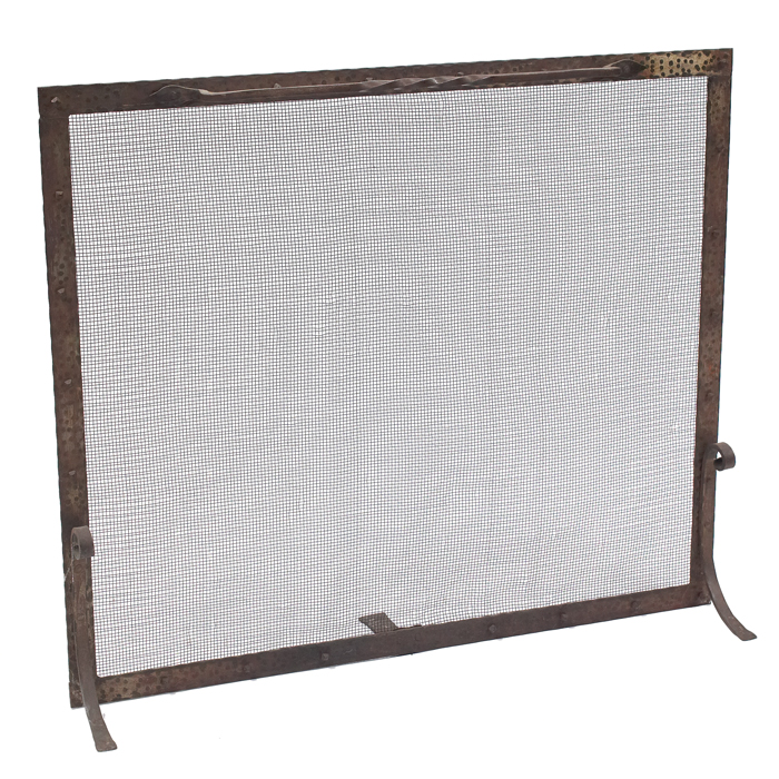 Appraisal: Arts and Crafts fire screen wire mesh screen on a