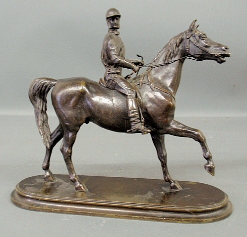 Appraisal: - Bronze equine statue late th c with a gentleman