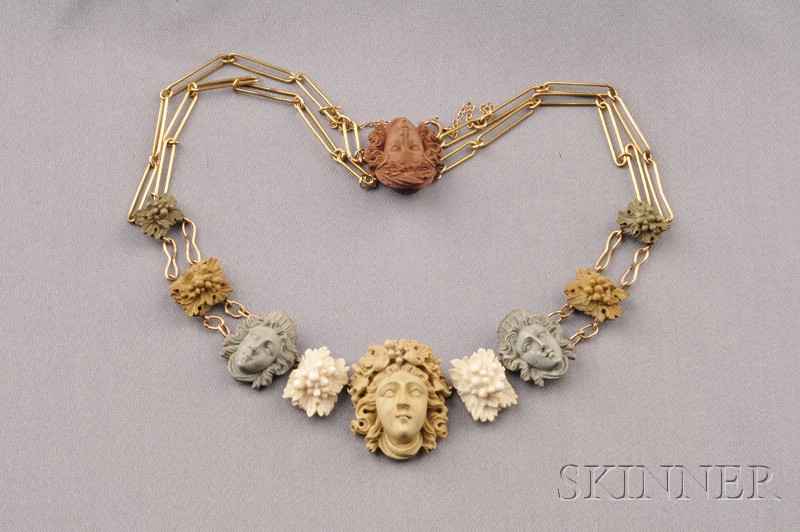 Appraisal: Antique Lava Cameo Necklace composed of polychrome lava composite bacchante