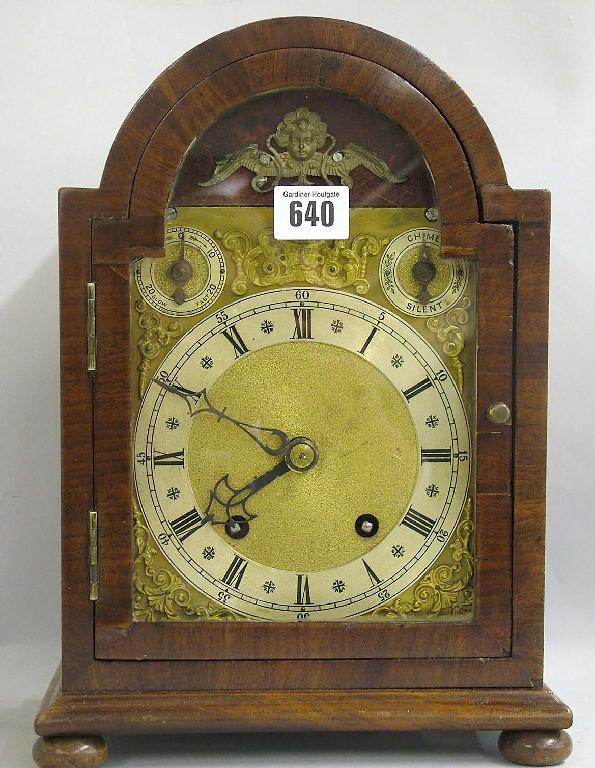 Appraisal: Small mahogany two train bracket clock the Lenzkirch movement striking