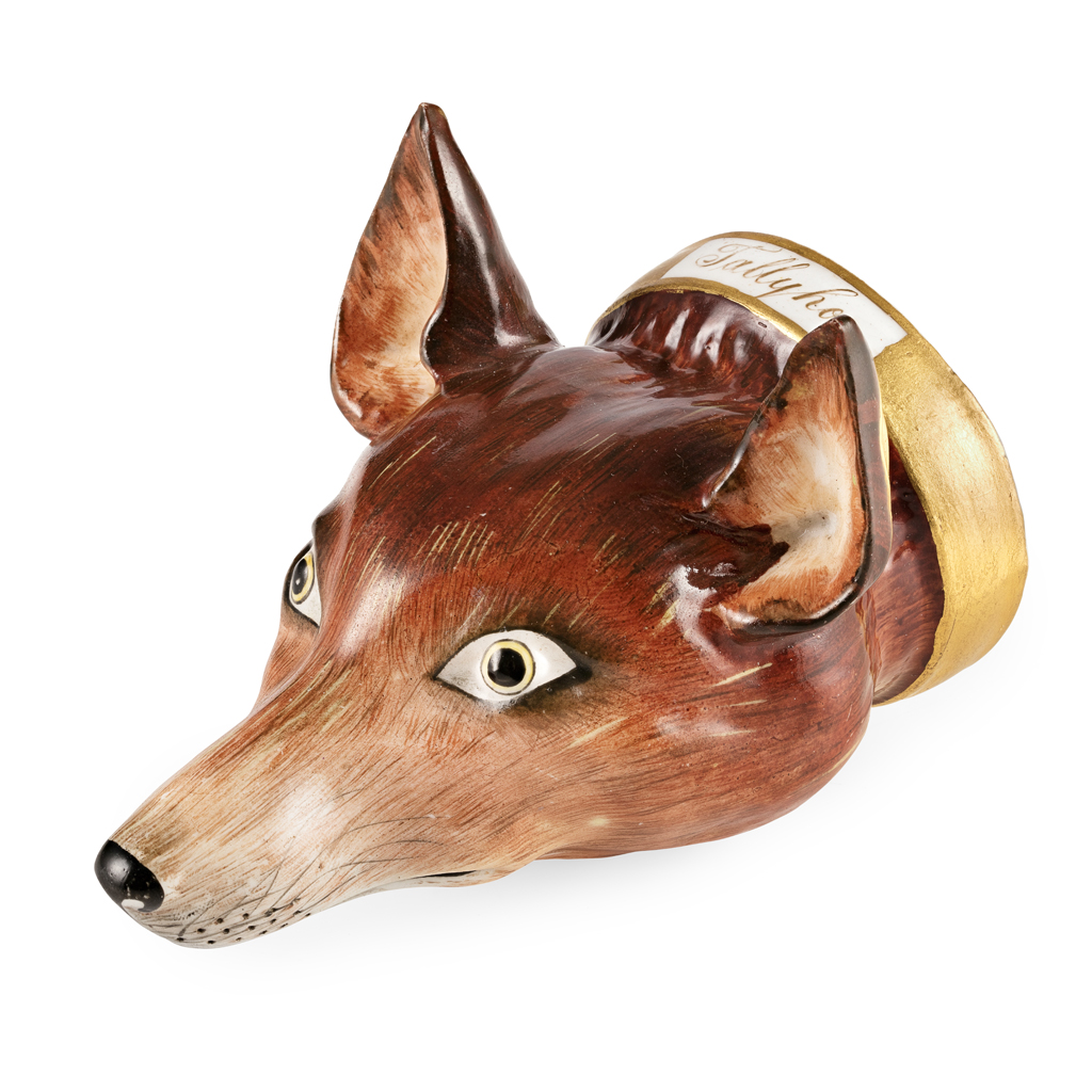 Appraisal: STAFFORDSHIRE FOX HEAD STIRRUP CUP TH CENTURY inscribed TALLYHO to