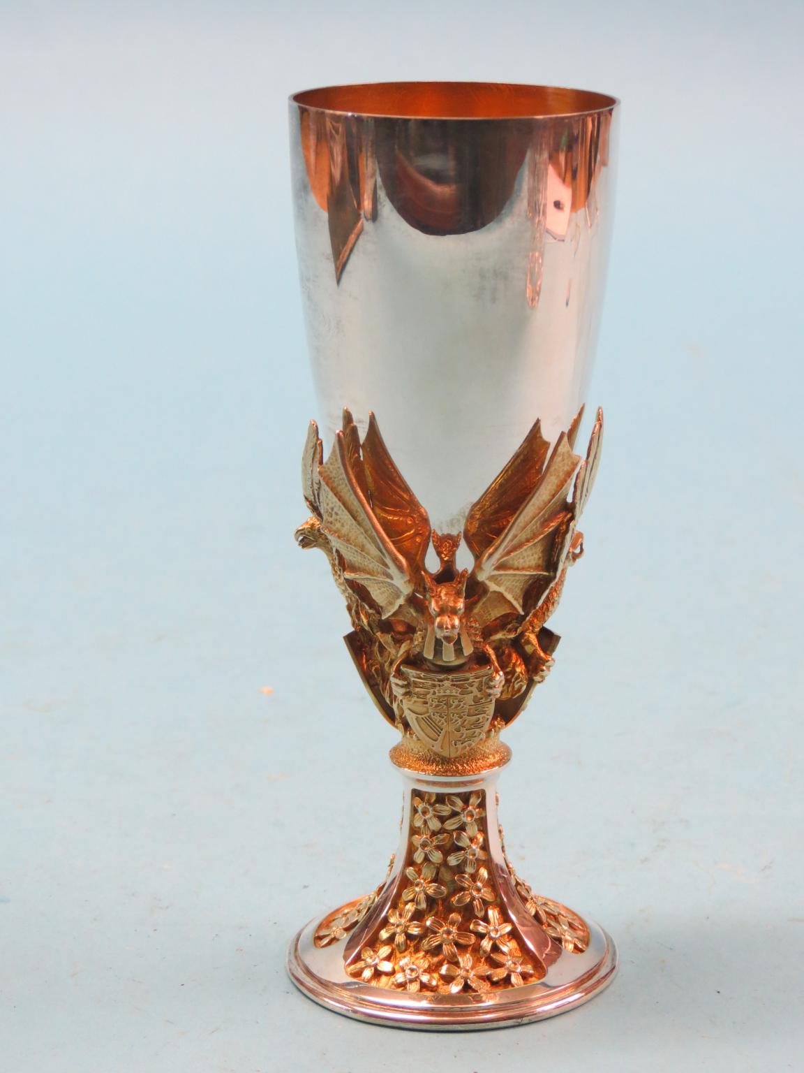 Appraisal: A royal commemorative silver goblet applied with three silver-gilt armorial