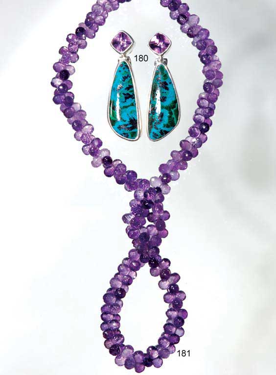 Appraisal: ONE-OF-A-KIND AMETHYST CHRYSOCOLLA EARRINGS Brazil Arizona These one-of-a-kind earrings are