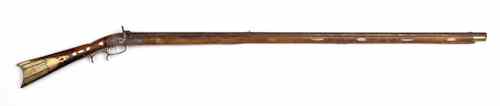 Appraisal: J F Gehrett tiger maple percussion long rifle with twenty-nine