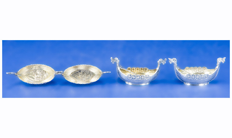 Appraisal: Set Of Four Silver Norwegian Salts In The Form Of