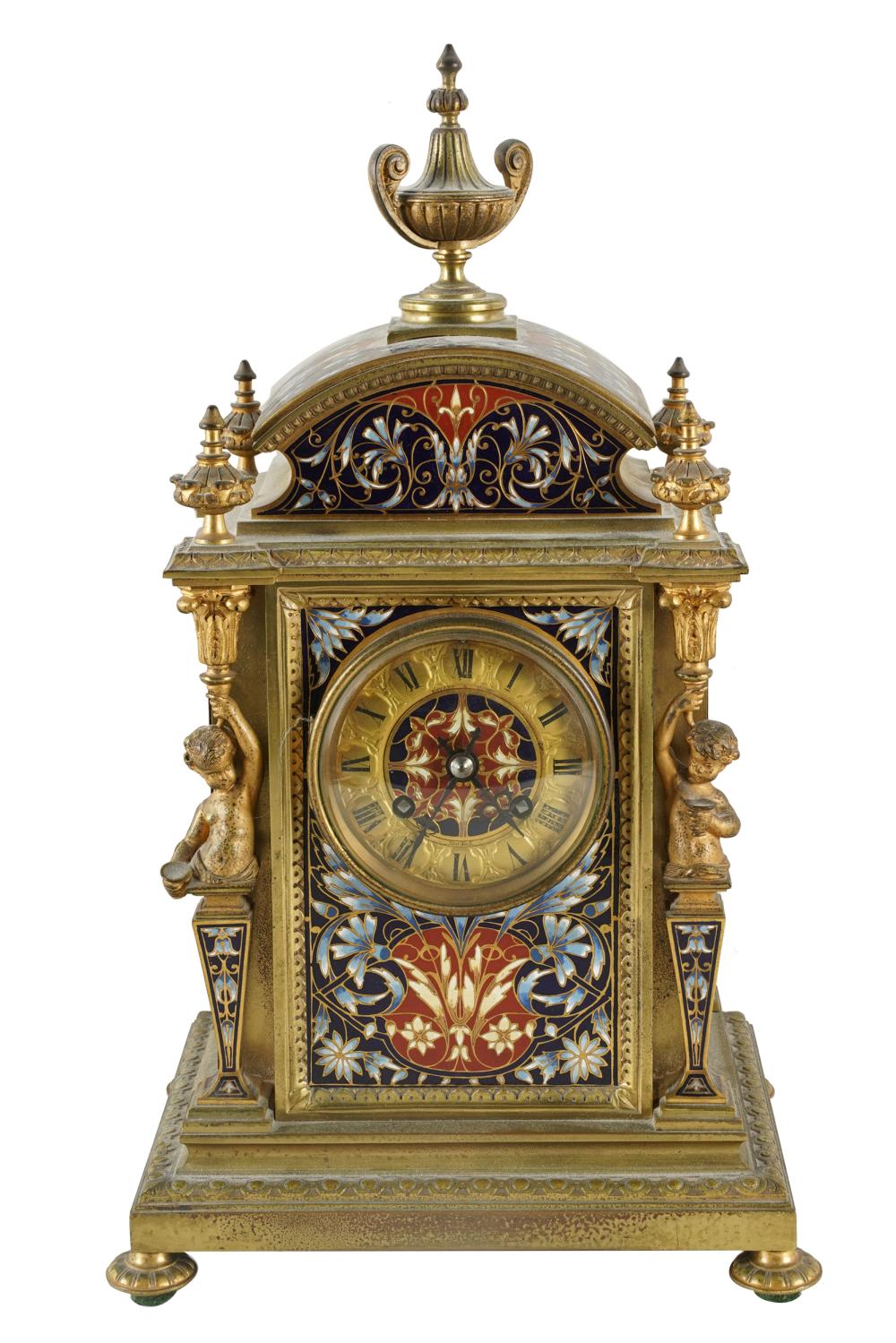 Appraisal: TIFFANY CHAMPLEVE ENAMEL MANTEL CLOCKmovement signed Tiffany Company New York