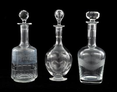 Appraisal: Three Glass Decanters Lot consists of a blown glass footed