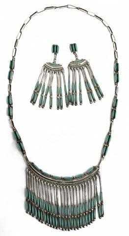 Appraisal: Native American sterling silver and turquoise needlepoint jewelry suite Bryant