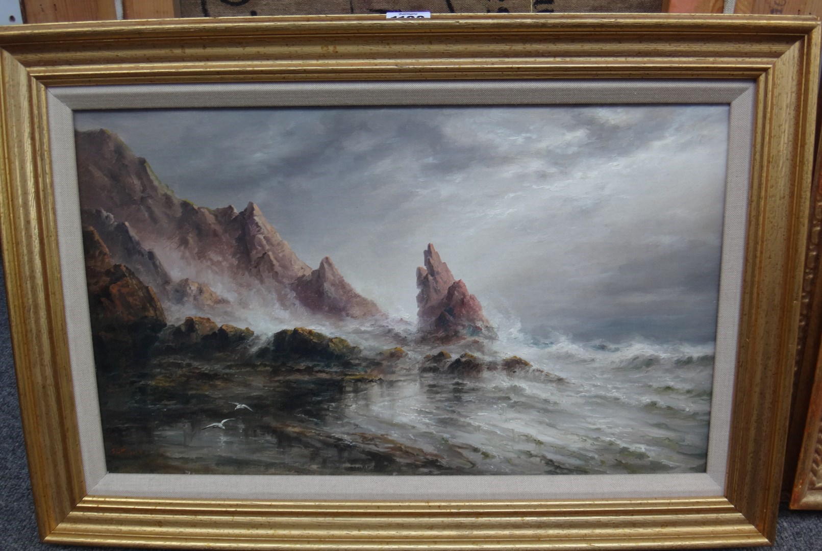 Appraisal: Sarah Louise Kilpack - A stormy Channel Island coast oil