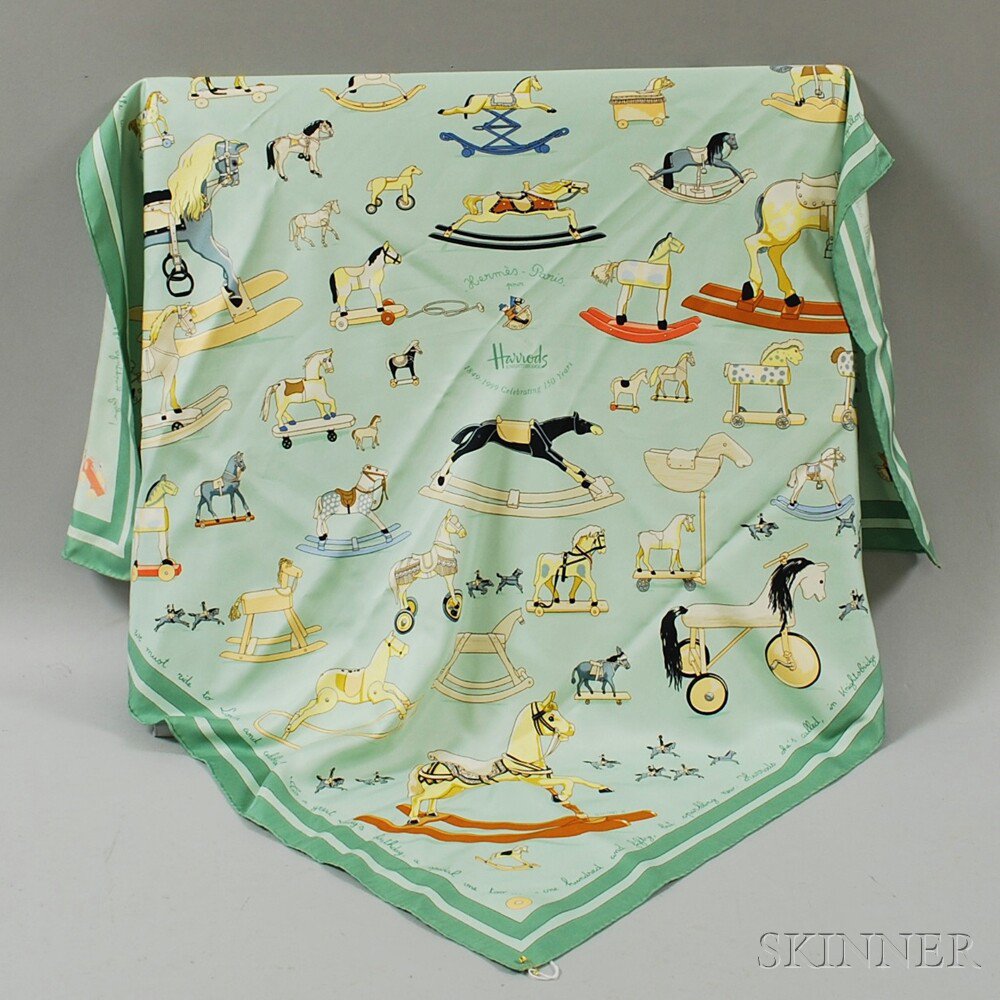 Appraisal: Hermes for Harrods Green Silk Rocking House Scarf Paris mint