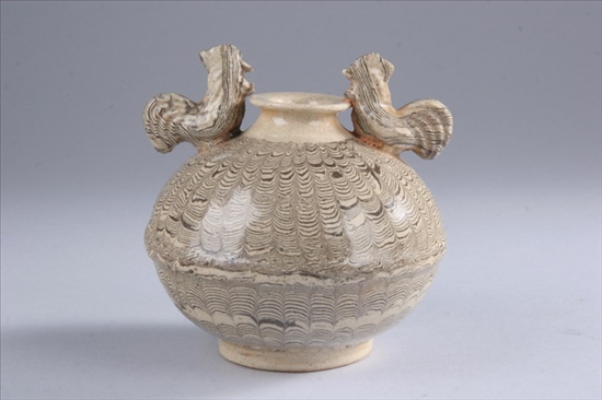 Appraisal: CHINESE JIAOTAI STONEWARE VASE Globular with brown and beige marble