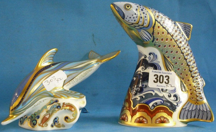 Appraisal: Royal Crown Derby Paperweights Sinclairs Leaping Salmon with certificate and