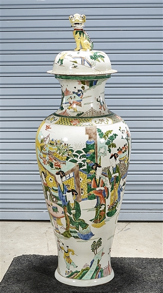 Appraisal: Tall Chinese enameled porcelain covered vase depicting various scenes of