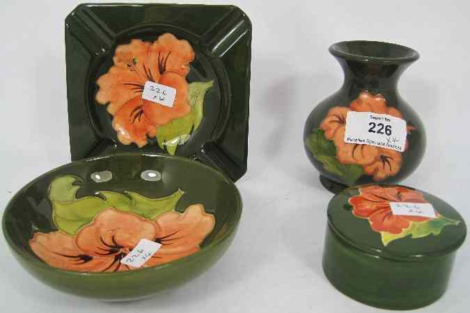 Appraisal: Moorcroft Small Vase Bowl Ashtray and round Lidded box All