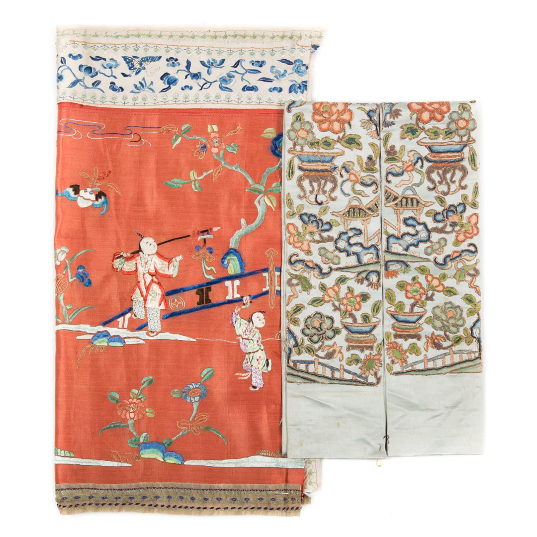 Appraisal: Three Chinese embroidered silk panels early th century including a