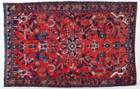 Appraisal: FINE ORIENTAL SCATTER RUG Mid th century The interesting red