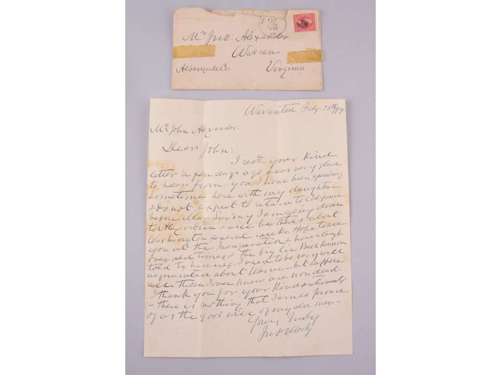 Appraisal: Confederate Colonel Mosby Autograph Letter Signed Jno Mosby one page