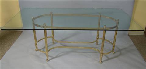 Appraisal: MODERN BRASS AND GLASS TOP DINING TABLE The rectangular thick