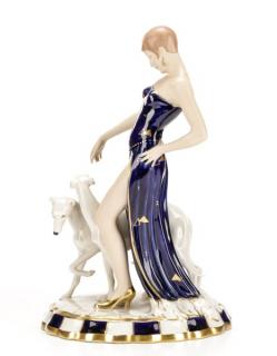 Appraisal: Royal Dux Art Deco Woman with Dogs Marked Royal Dux