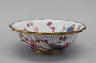 Appraisal: Chinese Brass Cloisonne Bowl Having cherry blossom tree with butterfly