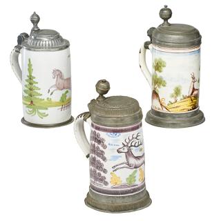 Appraisal: FAIENCE STEINS Three One depicting a horse rearing and two