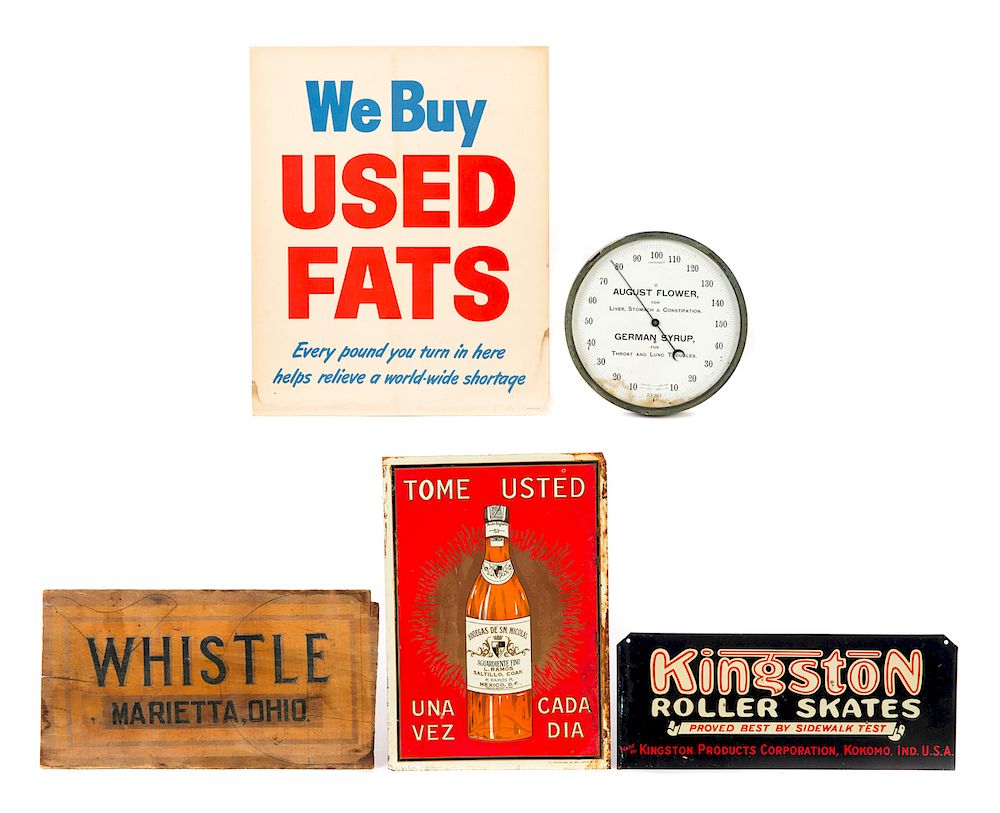 Appraisal: Antique Advertising Signs and Thermometer Good original condition Please Email