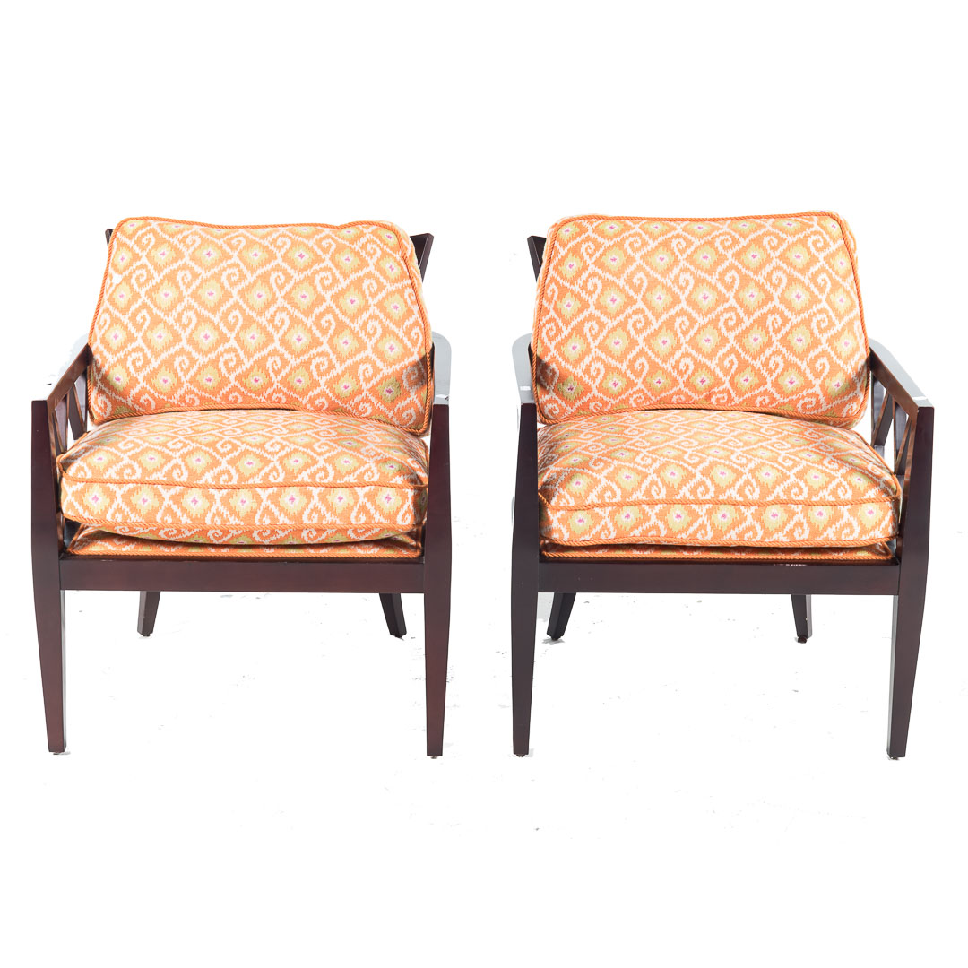 Appraisal: Pair of Baker contemporary mahogany armchairs th century curved crest