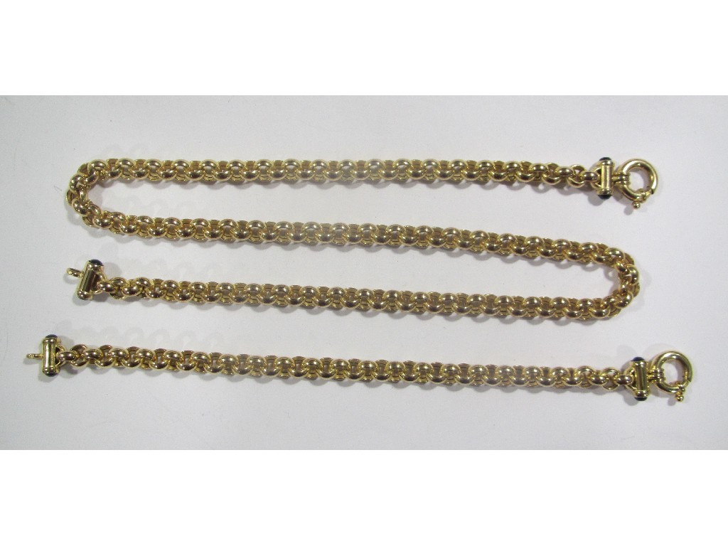 Appraisal: Nine carat gold belcher link neckchain and matching bracelet Approximately