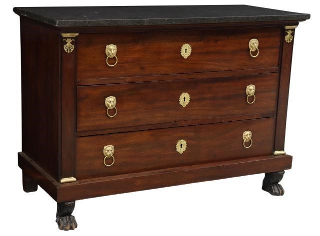 Appraisal: French Empire style marble-top mahogany commode th c three drawers