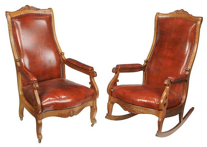 Appraisal: Two Similar Carved Open Armchairs American mid th century each