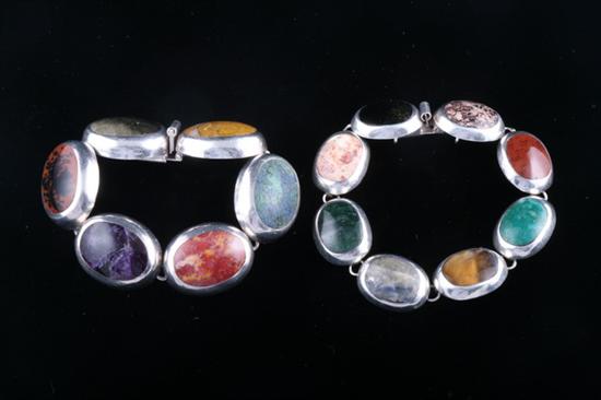 Appraisal: TWO STERLING SILVER HARDSTONE BRACELETS Larger stone bracelet Smaller bracelet