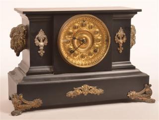 Appraisal: Ansonia Enameled Metal Case Mantel Clock Ansonia Black Enameled Metal