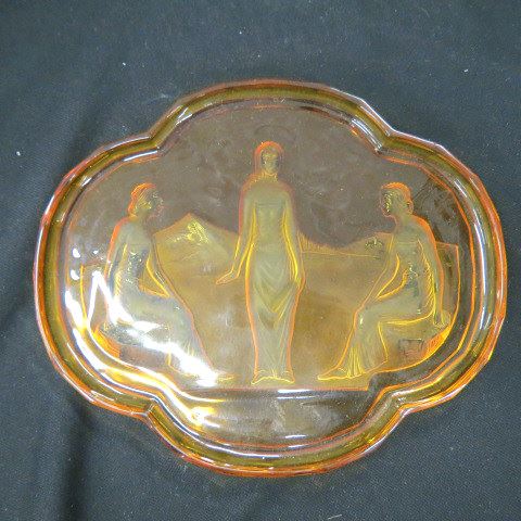 Appraisal: Art Deco Amber Glass Dresser Tray intaglio scene of Three