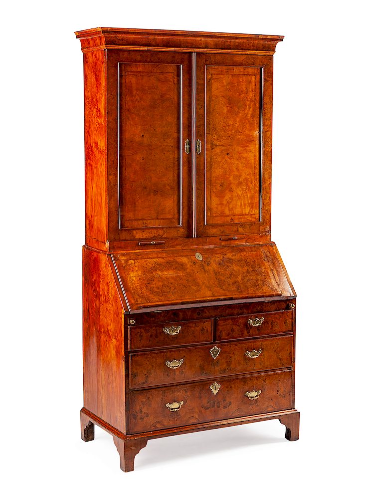 Appraisal: A George II Walnut Veneered Secretary Bookcase A George II