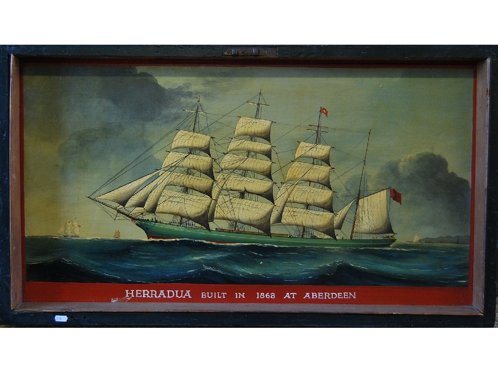 Appraisal: A sailors painted pine trunk lid the inside with hand-painted