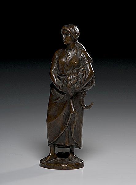 Appraisal: SHEPHERDESS STATUE BY HANS MULLER GERMAN - bronze signed on