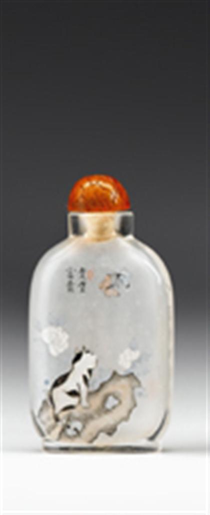 Appraisal: Chinese inside painted snuff bottle signed ting chung Of baluster