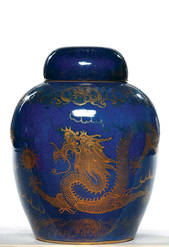 Appraisal: LARGE ANTIQUE PORCELAIN JAR Large antique Chinese cobalt blue glazed