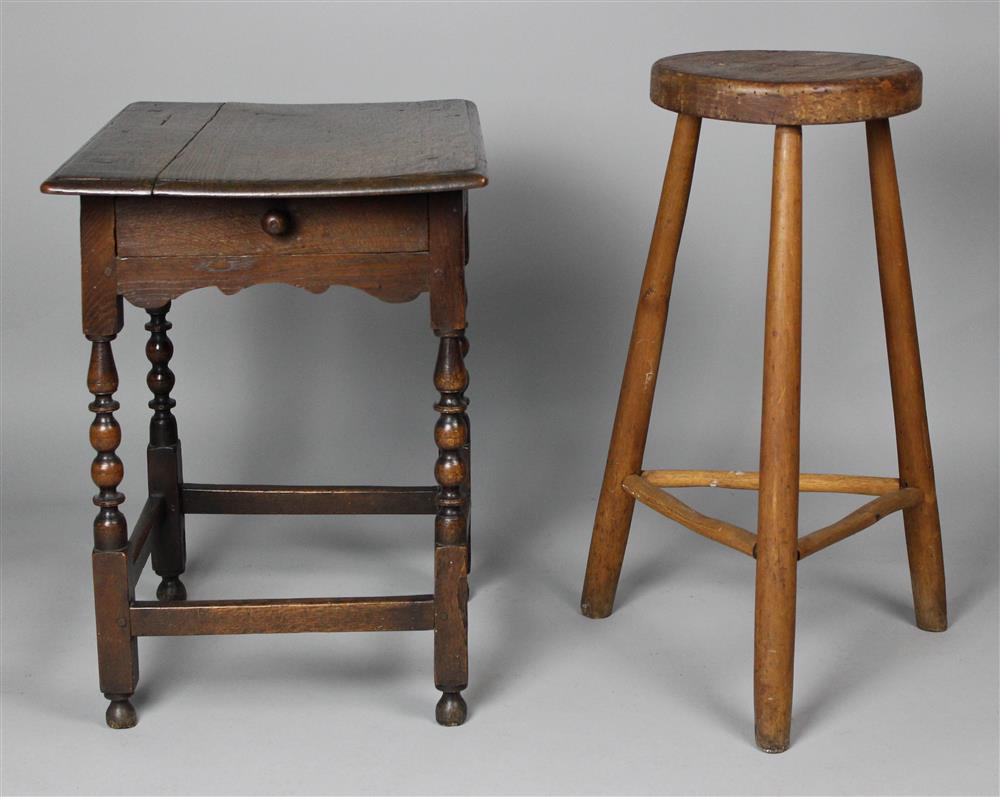 Appraisal: DIMINUTIVE ENGLISH OAK TAVERN TABLE ALONG WITH A ROUND STOOL