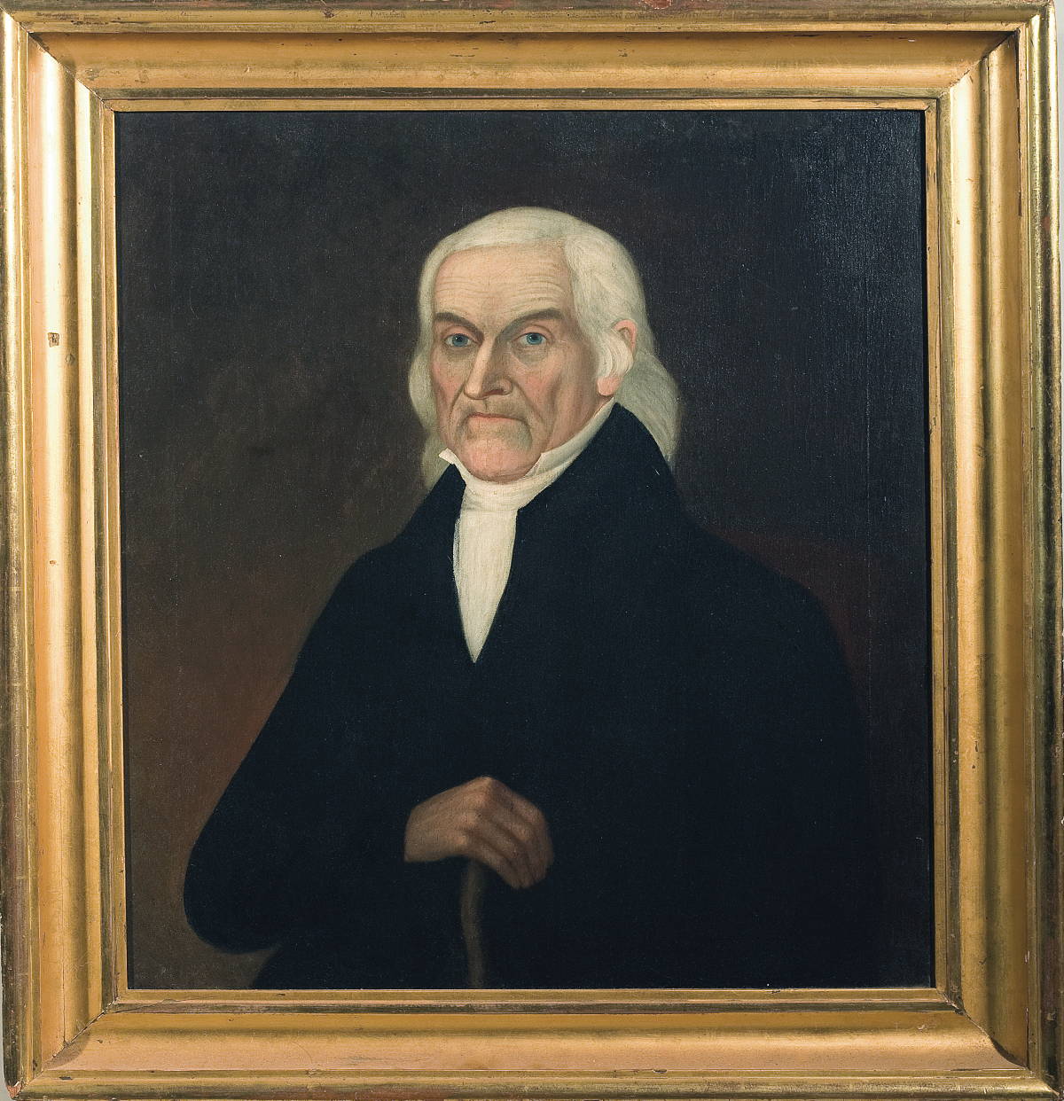 Appraisal: PORTRAIT OF A WHITE-HAIRED GENTLEMAN WITH CANE Oil on canvas