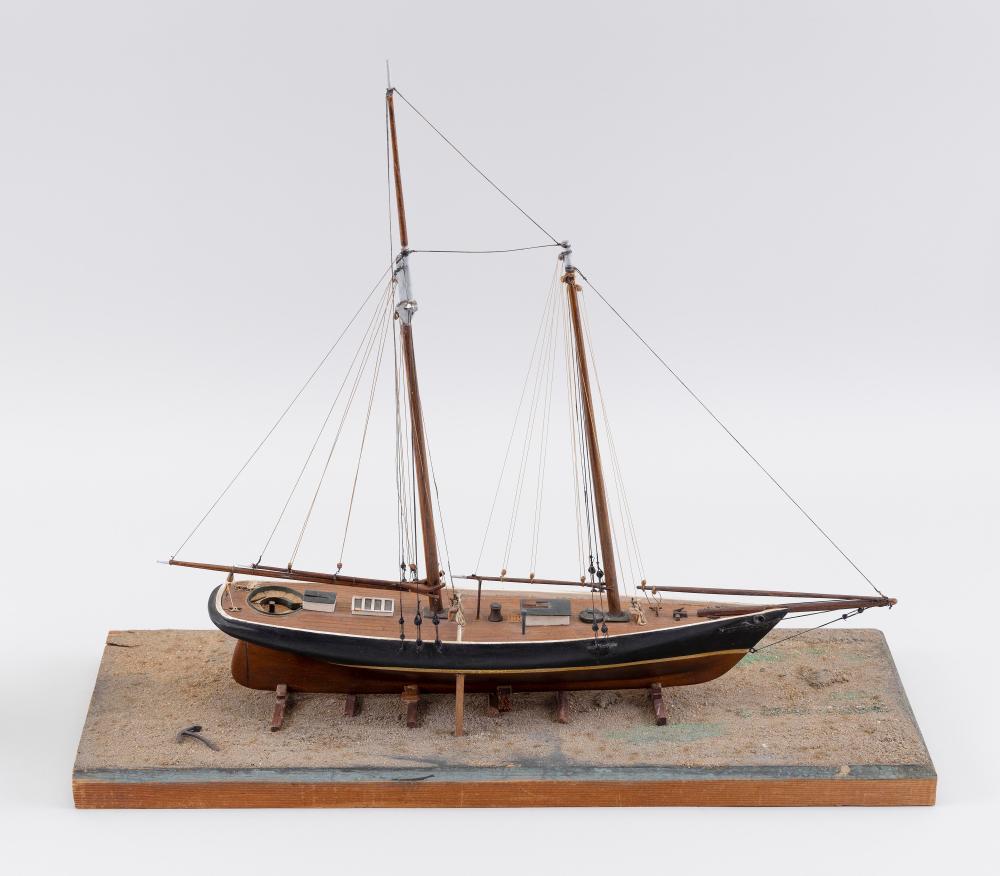 Appraisal: CASED MODEL OF A TWO-MASTED SCHOONER TH CENTURY CASE HEIGHT