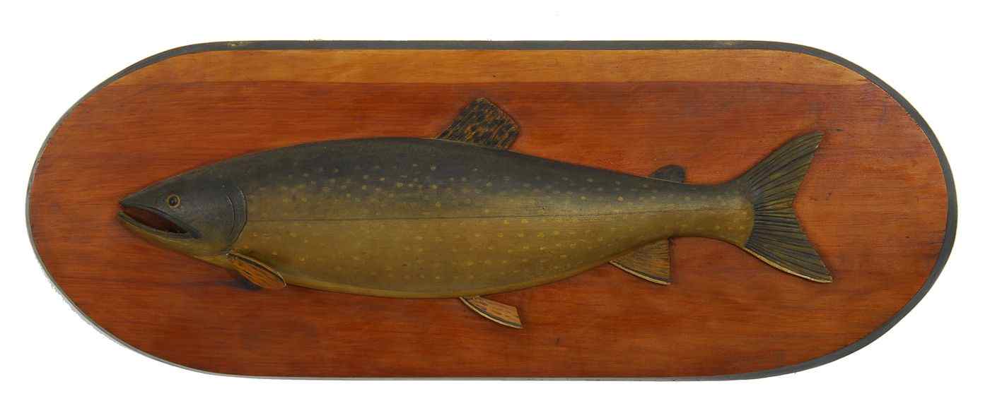 Appraisal: HALF-BODY WOOD CARVING OF A LAKE TROUTLate th Early th