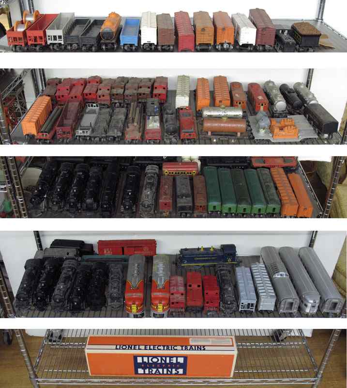 Appraisal: MASSIVE COLLECTION OF O GAUGE LIONEL TRAINS Approx engine and