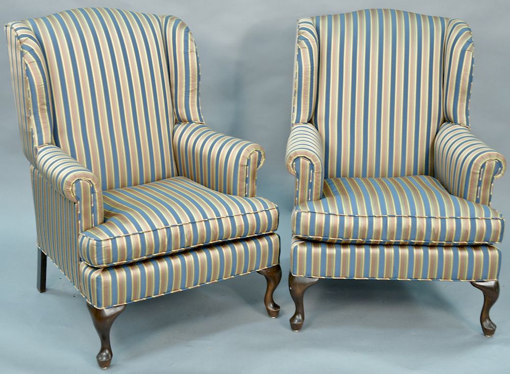 Appraisal: Pair of Queen Anne upholstered wing chairs ht in Pair